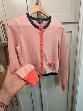 The Webster at Target Pink Cardigan with Coral Trim and Navy Accents
